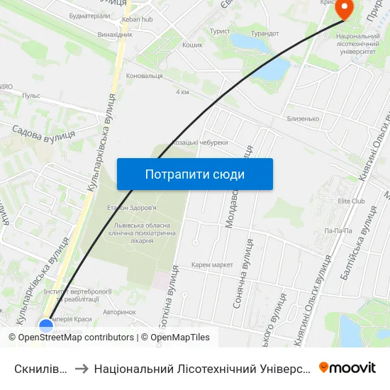 Скнилівок to Національний Лісотехнічний Університет map