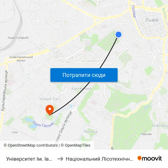 Університет Ім. Івана Франка to Національний Лісотехнічний Університет map
