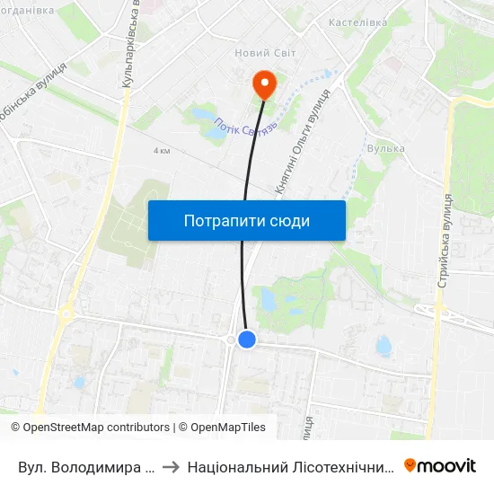 Вул. Володимира Великого to Національний Лісотехнічний Університет map