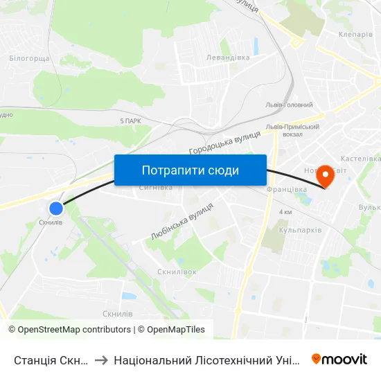 Станція Скнилів to Національний Лісотехнічний Університет map