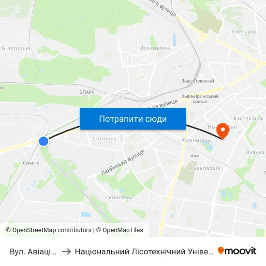 Вул. Авіаційна to Національний Лісотехнічний Університет map
