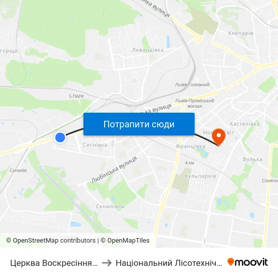 Церква Воскресіння Господнього to Національний Лісотехнічний Університет map
