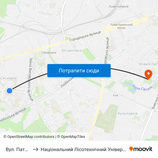 Вул. Патона to Національний Лісотехнічний Університет map