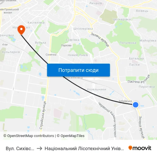 Вул. Сихівська to Національний Лісотехнічний Університет map