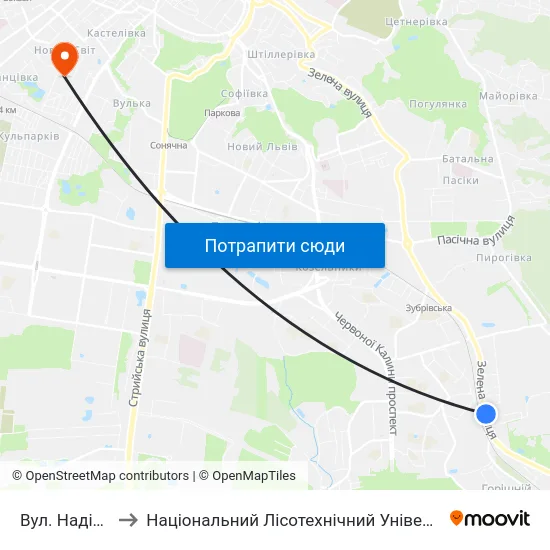 Вул. Надійна to Національний Лісотехнічний Університет map