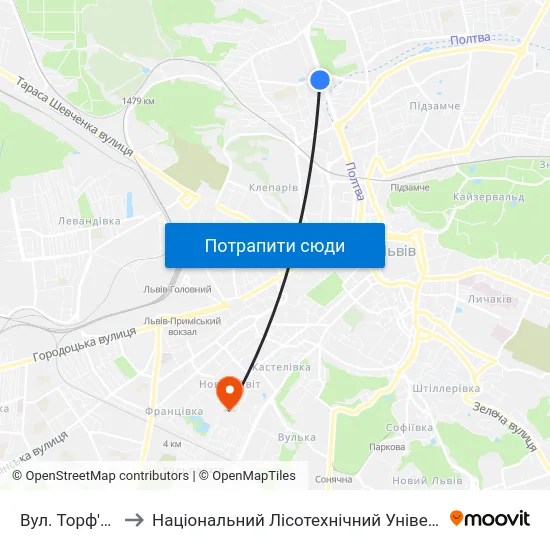 Вул. Торф'Яна to Національний Лісотехнічний Університет map