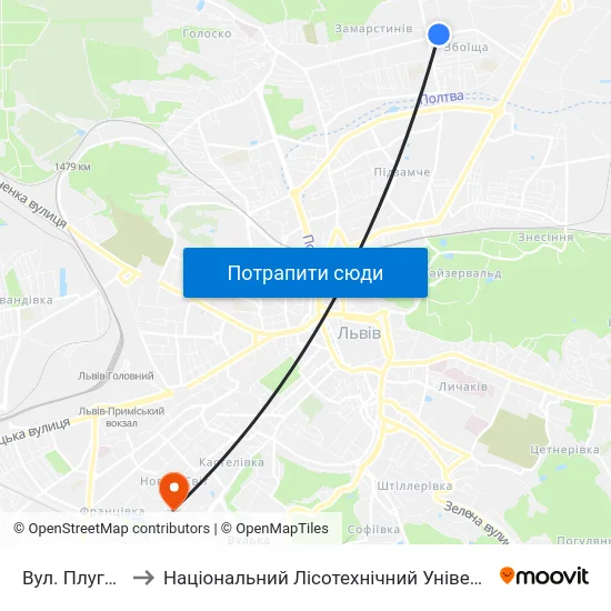 Вул. Плугова to Національний Лісотехнічний Університет map