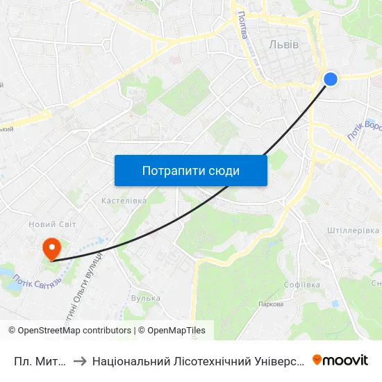 Пл. Митна to Національний Лісотехнічний Університет map