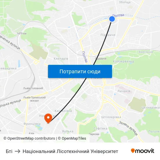 Бті to Національний Лісотехнічний Університет map