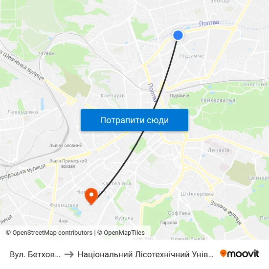 Вул. Бетховена to Національний Лісотехнічний Університет map