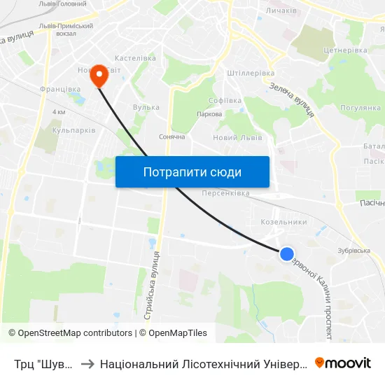 Трц "Шувар" to Національний Лісотехнічний Університет map