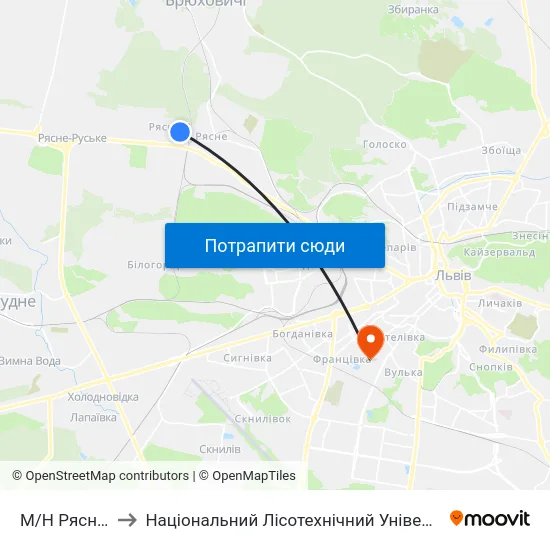 М/Н Рясне-2 to Національний Лісотехнічний Університет map