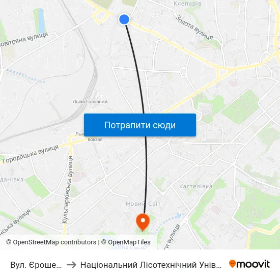 Вул. Єрошенка to Національний Лісотехнічний Університет map