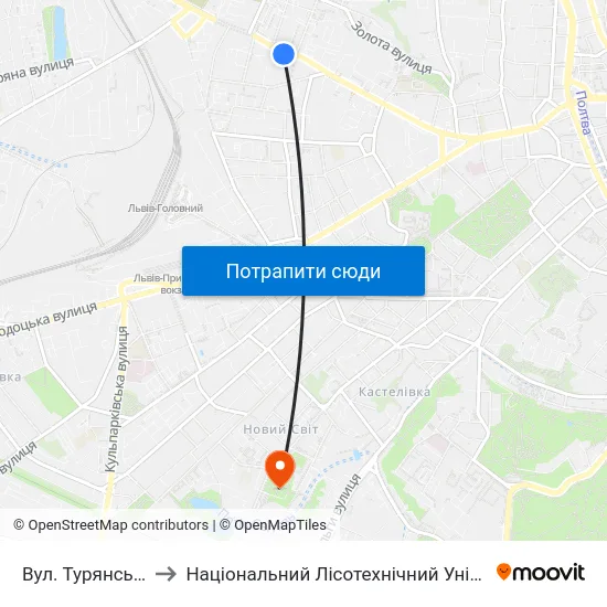 Вул. Турянського to Національний Лісотехнічний Університет map