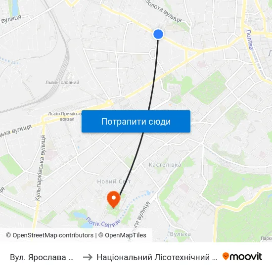 Вул. Ярослава Мудрого to Національний Лісотехнічний Університет map