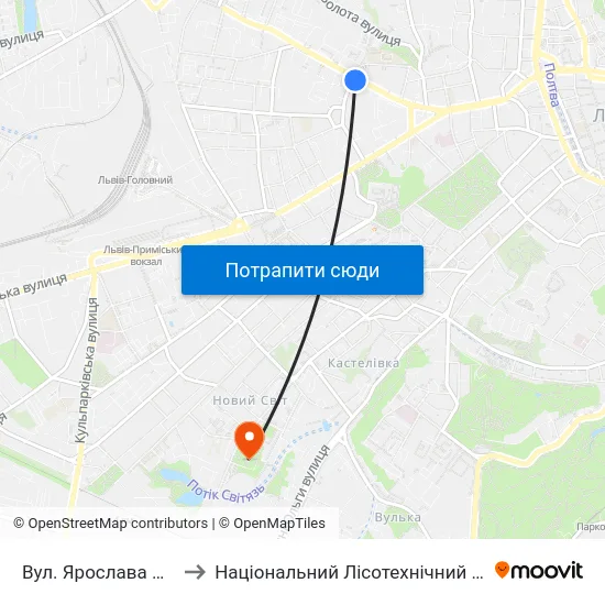 Вул. Ярослава Мудрого to Національний Лісотехнічний Університет map