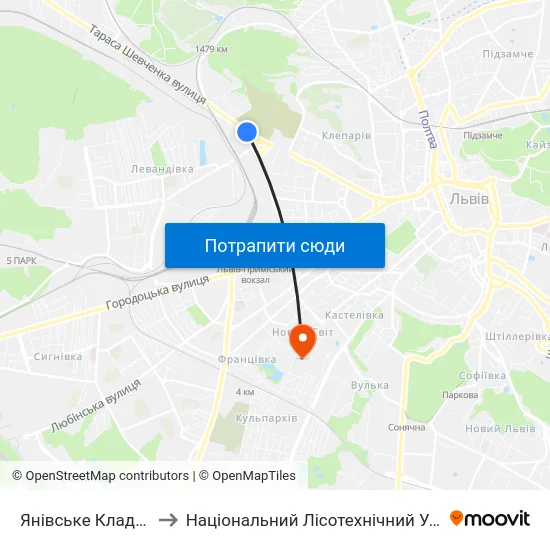 Янівське Кладовище to Національний Лісотехнічний Університет map