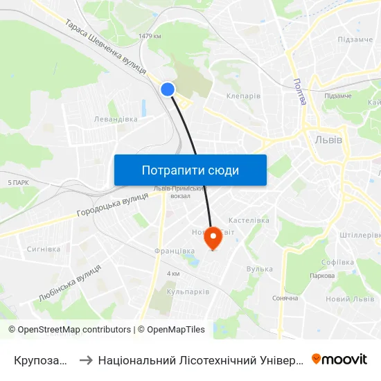 Крупозавод to Національний Лісотехнічний Університет map