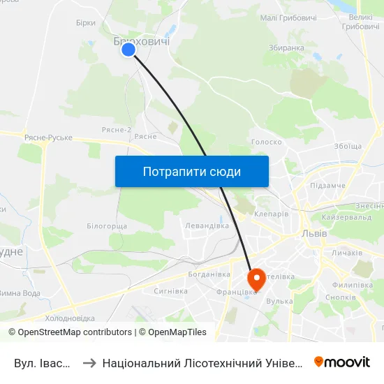Вул. Івасюка to Національний Лісотехнічний Університет map