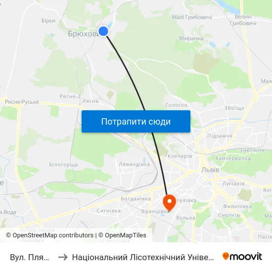 Вул. Пляжна to Національний Лісотехнічний Університет map