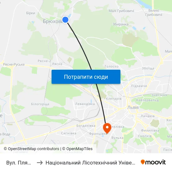 Вул. Пляжна to Національний Лісотехнічний Університет map