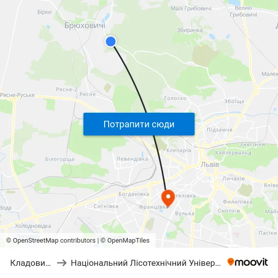 Кладовище to Національний Лісотехнічний Університет map