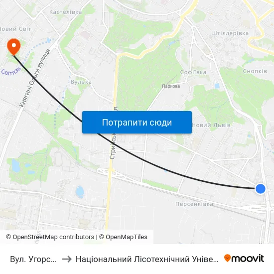 Вул. Угорська to Національний Лісотехнічний Університет map