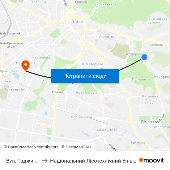 Вул. Таджицька to Національний Лісотехнічний Університет map