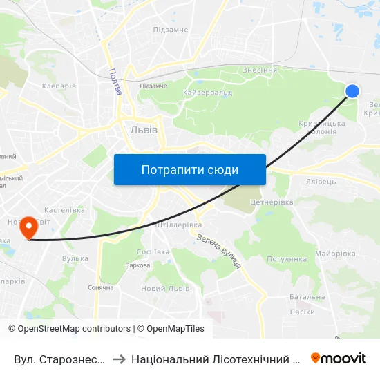 Вул. Старознесенська to Національний Лісотехнічний Університет map