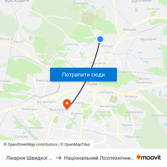 Лікарня Швидкої Допомоги to Національний Лісотехнічний Університет map