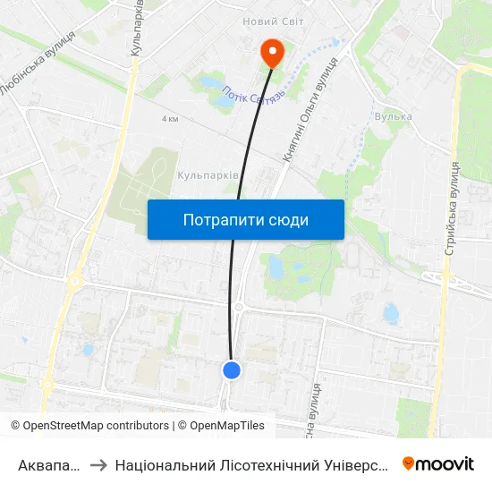 Аквапарк to Національний Лісотехнічний Університет map