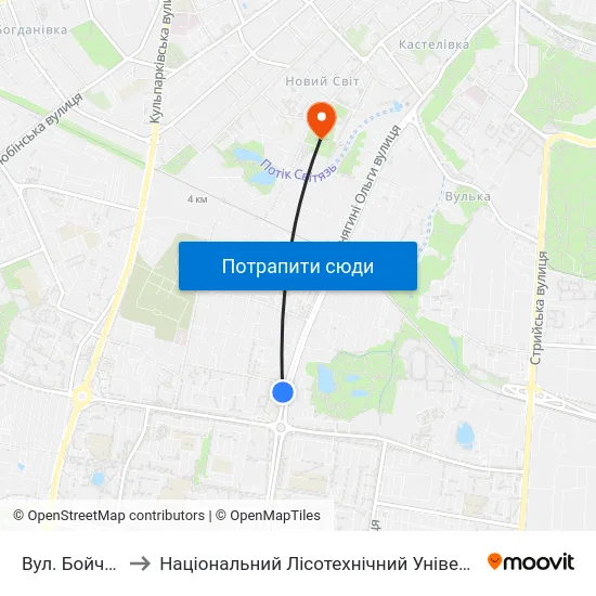 Вул. Бойчука to Національний Лісотехнічний Університет map