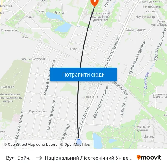Вул. Бойчука to Національний Лісотехнічний Університет map
