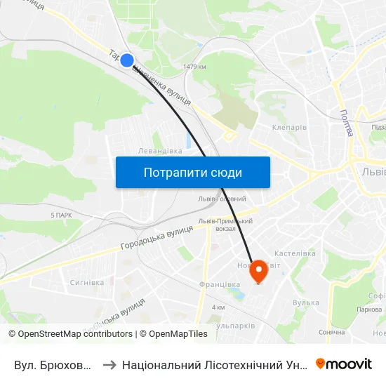 Вул. Брюховицька to Національний Лісотехнічний Університет map