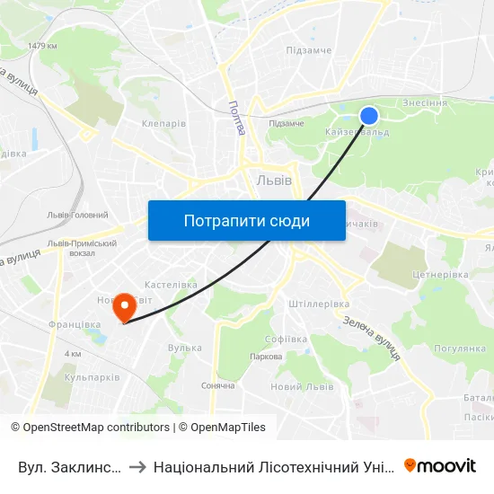 Вул. Заклинських to Національний Лісотехнічний Університет map