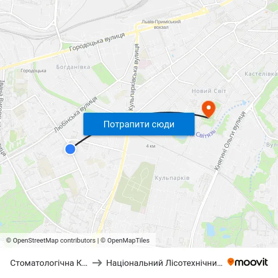 Стоматологічна Клініка №3 to Національний Лісотехнічний Університет map