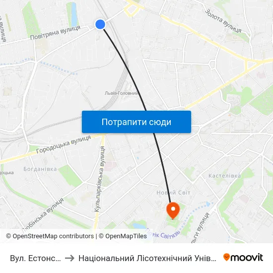 Вул. Естонська to Національний Лісотехнічний Університет map
