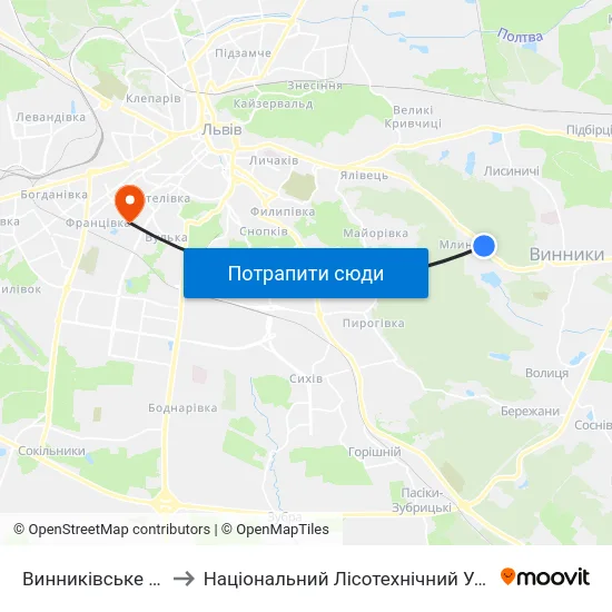Винниківське Озеро to Національний Лісотехнічний Університет map