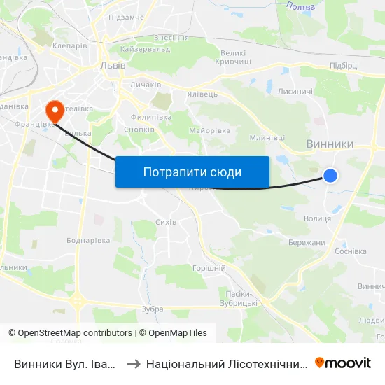 Винники Вул. Івана Франка to Національний Лісотехнічний Університет map