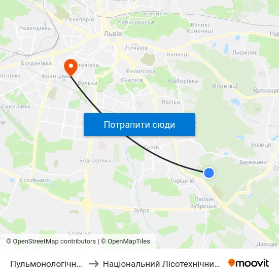 Пульмонологічний Центр to Національний Лісотехнічний Університет map