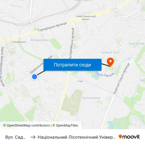 Вул. Садова to Національний Лісотехнічний Університет map