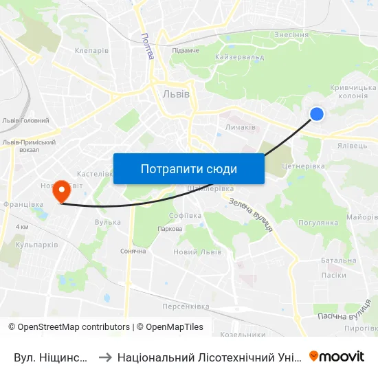 Вул. Ніщинського to Національний Лісотехнічний Університет map