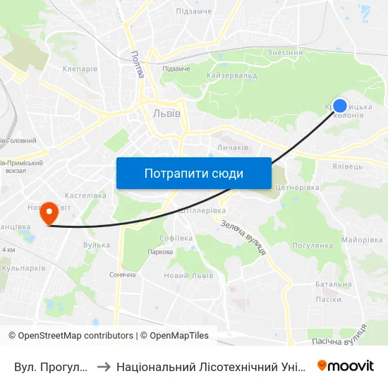 Вул. Прогулкова to Національний Лісотехнічний Університет map