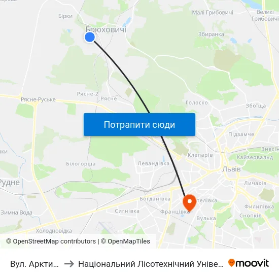 Вул. Арктична to Національний Лісотехнічний Університет map