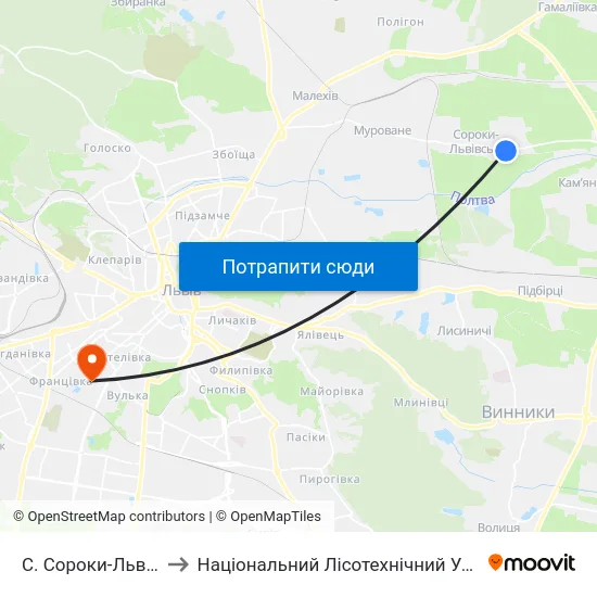 С. Сороки-Львівські to Національний Лісотехнічний Університет map