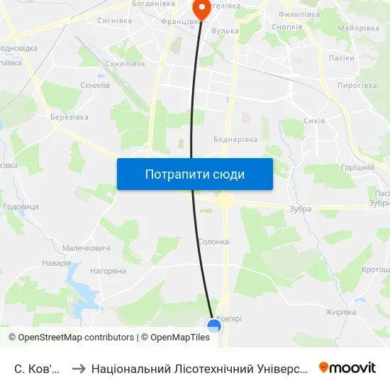 С. Ков'Ярі to Національний Лісотехнічний Університет map