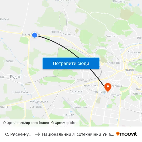 С. Рясне-Руське to Національний Лісотехнічний Університет map
