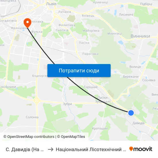 С. Давидів (На Вимогу) to Національний Лісотехнічний Університет map
