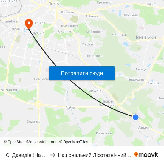 С. Давидів (На Вимогу) to Національний Лісотехнічний Університет map