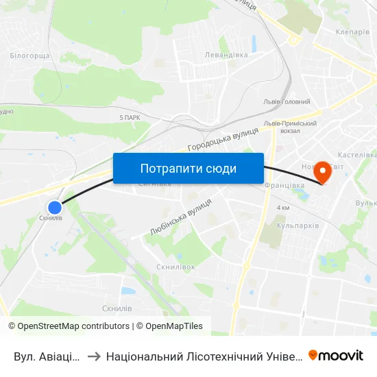 Вул. Авіаційна to Національний Лісотехнічний Університет map